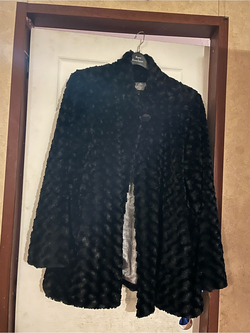 Dennis Basso Black Rosette Faux Fur Coat Plus Size 2X With Matching Gloves